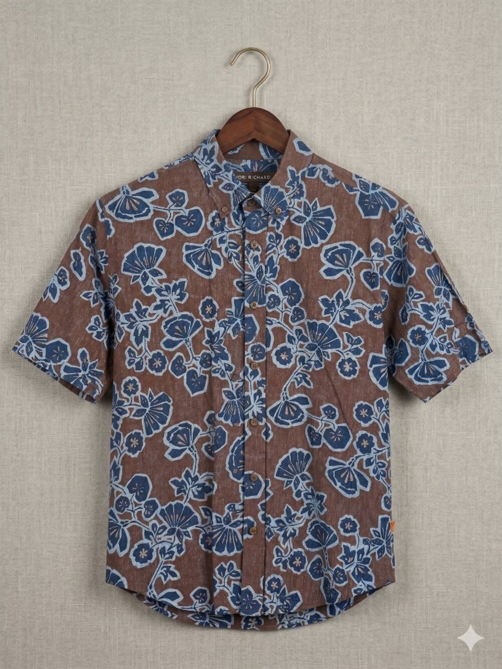 Tori Richard Orange Label Slim Fit Shirt – Batik Ginkgo Floral – Tobacco/Navy